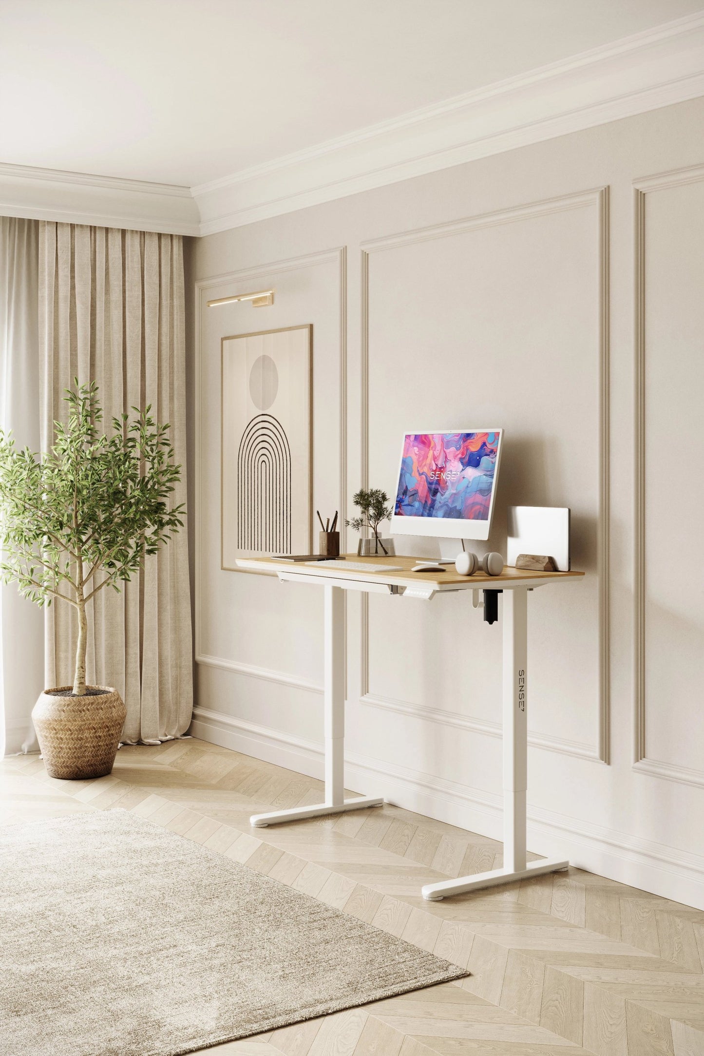Elektrinis stalas su bambukiniu stalviršiu NEWAI 120x60 cm – nuotrauka 4
