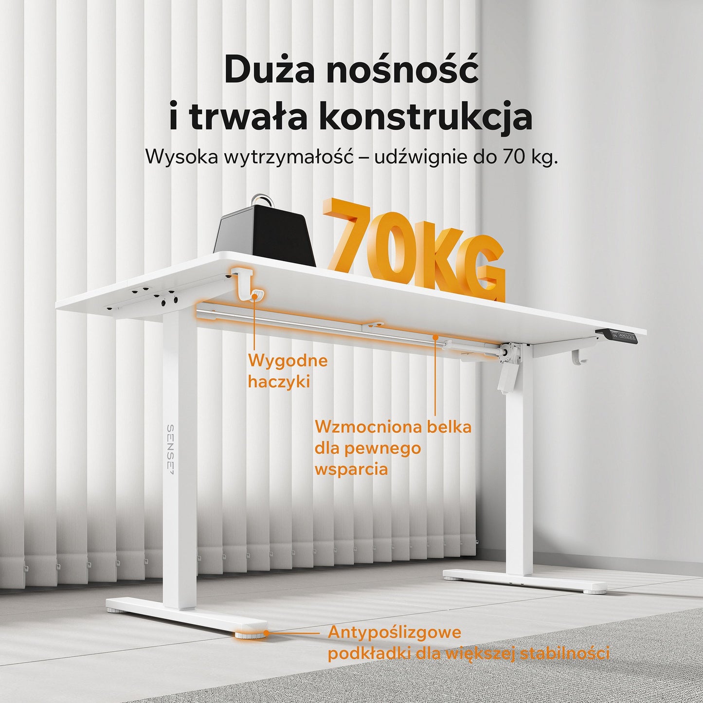 Nojo Light stalas, balta spalva - detalė