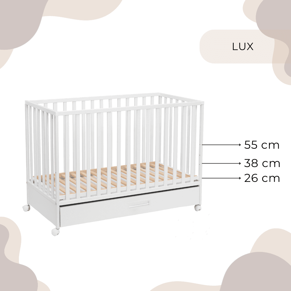Kūdikio lovytė 120×60 su stalčiumi LUX