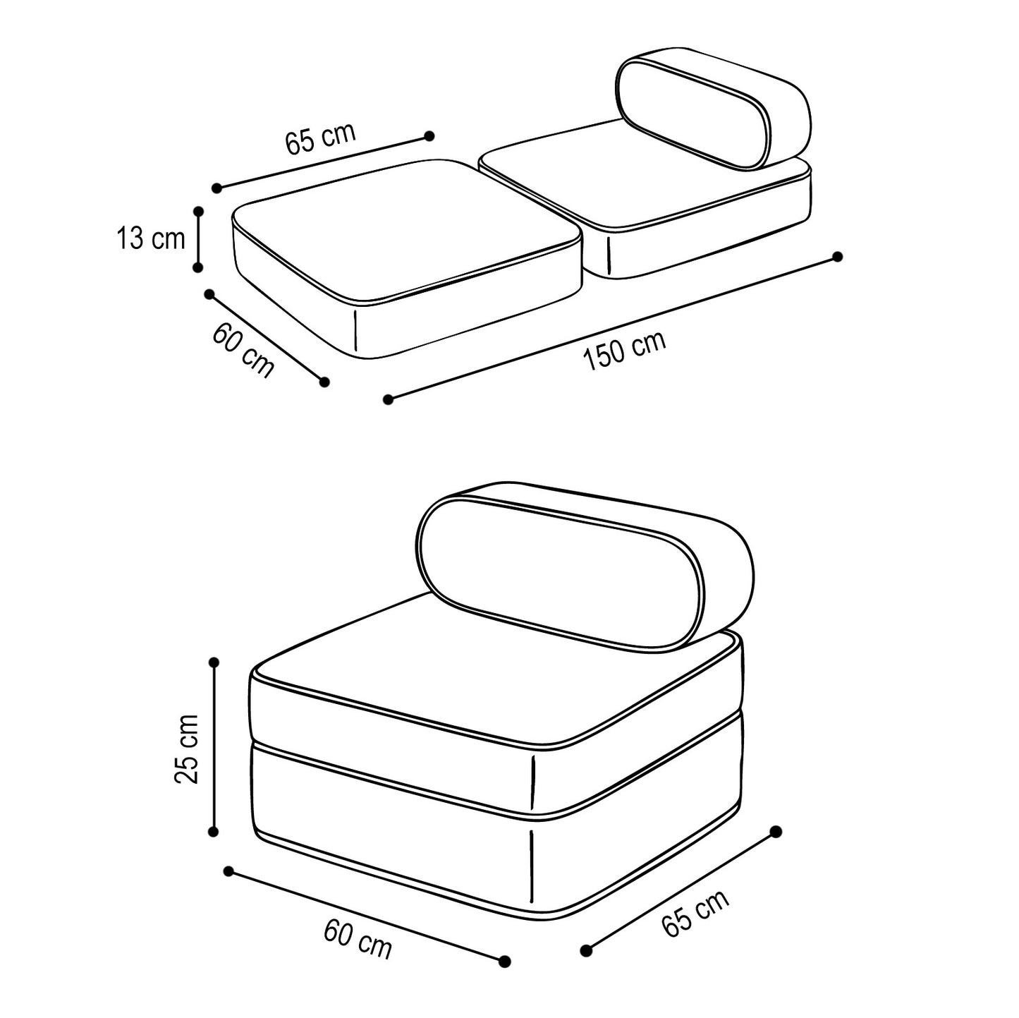 Pliušinis fotelis „Avinėlis“, Kreminis, išskleistas, matmenys – vaizdas 5