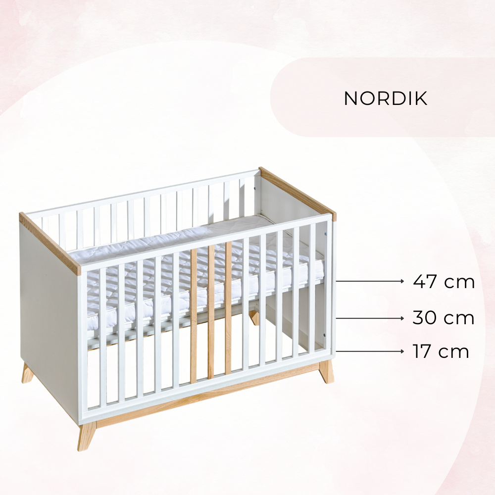 Kūdikio lovytė 120×60 NORDIK su ištraukiamais strypeliais ir sofos funkcija