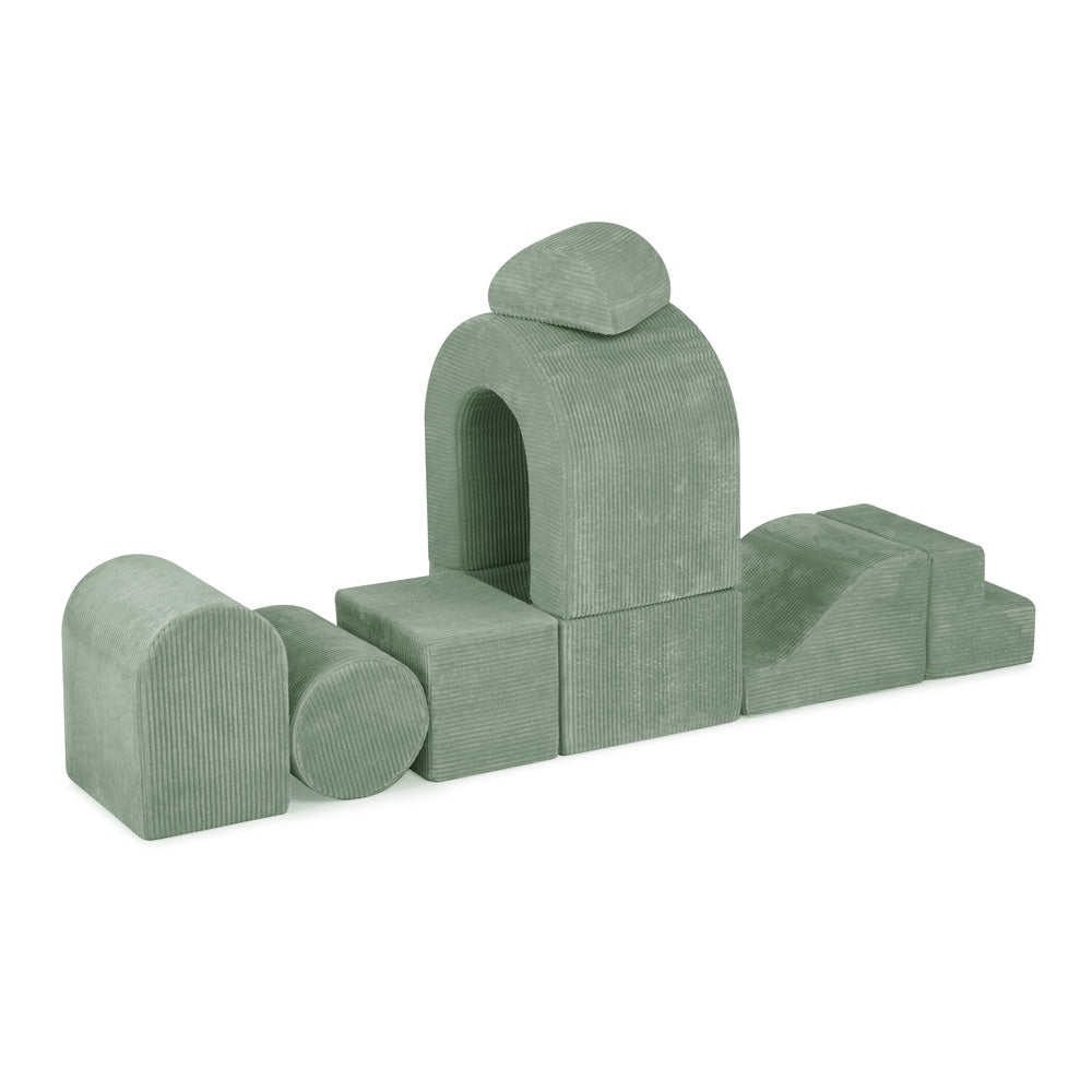 Modulinis PLUSH NEST žaidimų pilies komplektas su kamuoliukų baseinu, žalias kordas