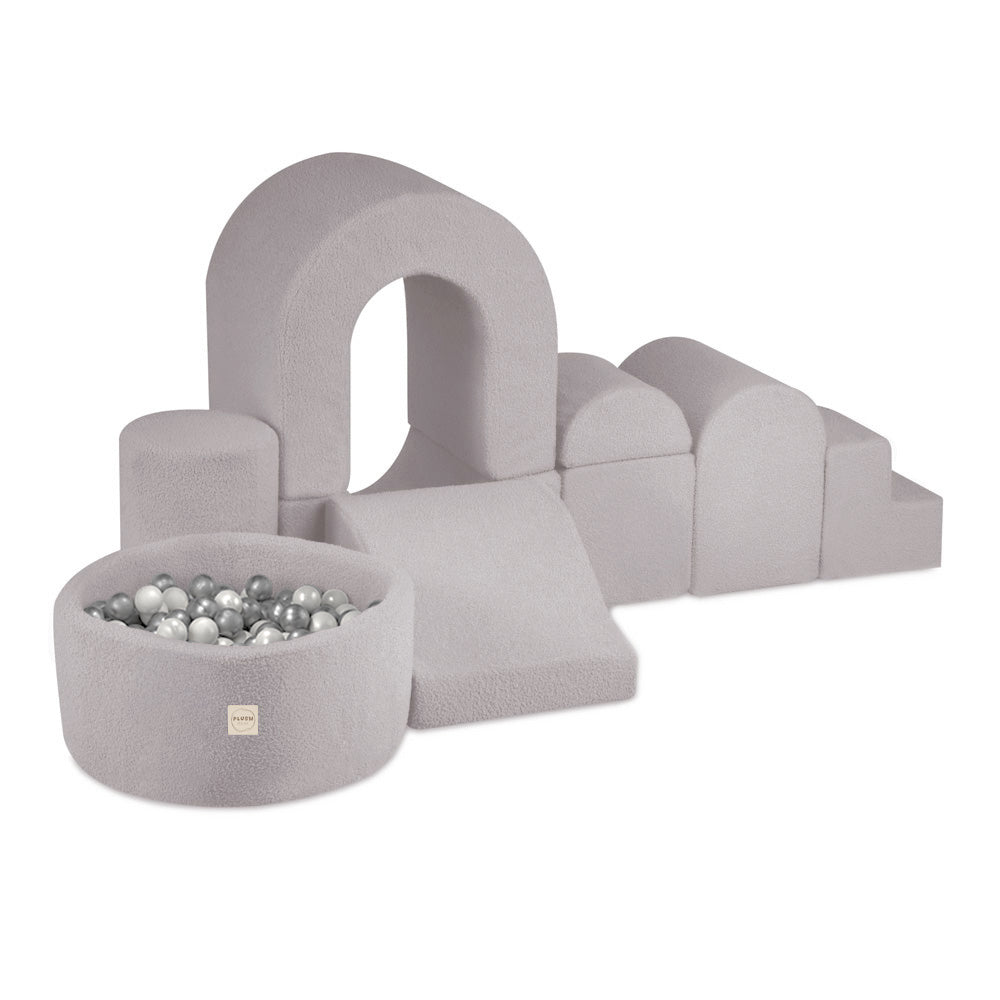 Pliušinė modulinė žaidimų pilis PLUSH NEST su kamuoliukų baseinu, pilka – pagrindinis vaizdas