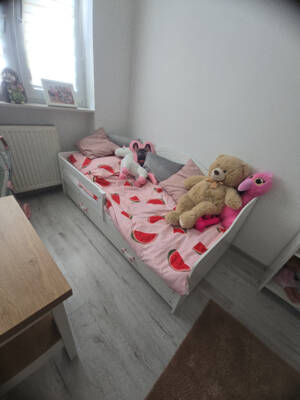 Mergaitiška vaikiška lova 80x160 su čiužiniu ir stalčiumi, balta – vaizdas 7