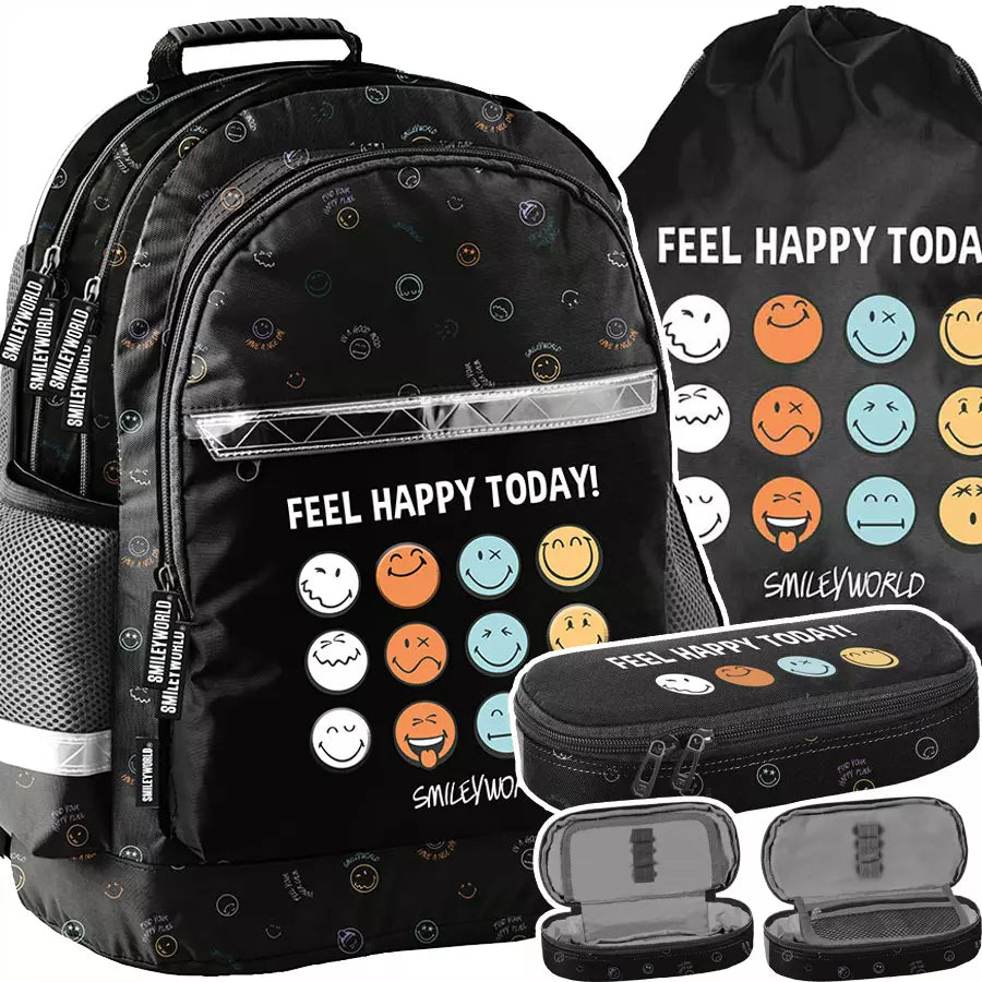 Mokyklinis rinkinys Feel Happy kuprinė, penalas ir maišelis – Paso