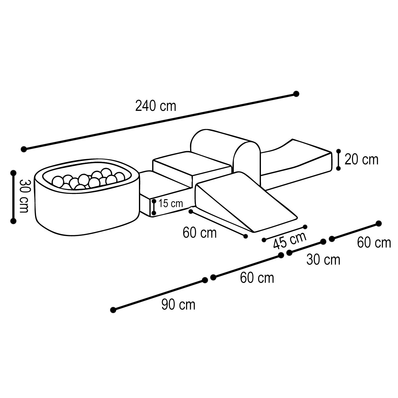 Premium Mini Žaidimų Aikštelė (5 dalys) su Kamuoliukų Baseinu, Smėlio Spalvos Velvetas – vaizdas 5