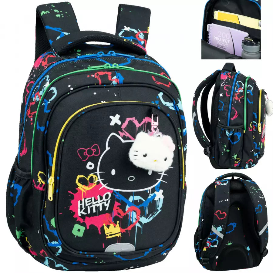 Mokyklinė kuprinė Hello Kitty juoda neoninė – CoolPack