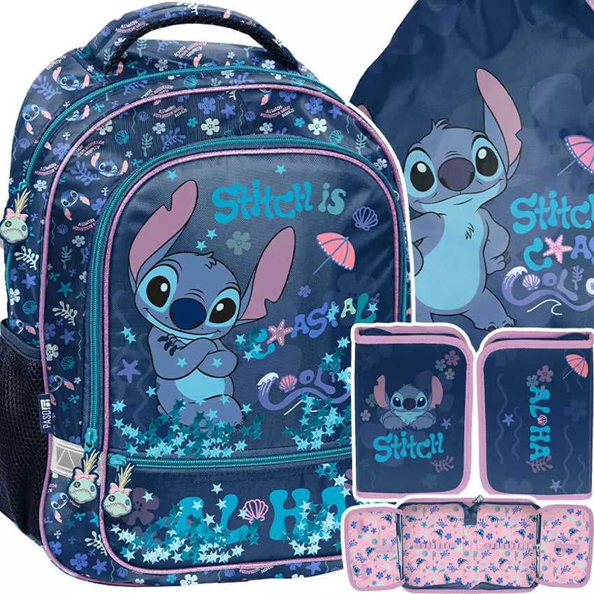 Stitch Cool mokyklinis rinkinys 3 dalių (kuprinė + pieštukų dėklas + maišelis) – Paso