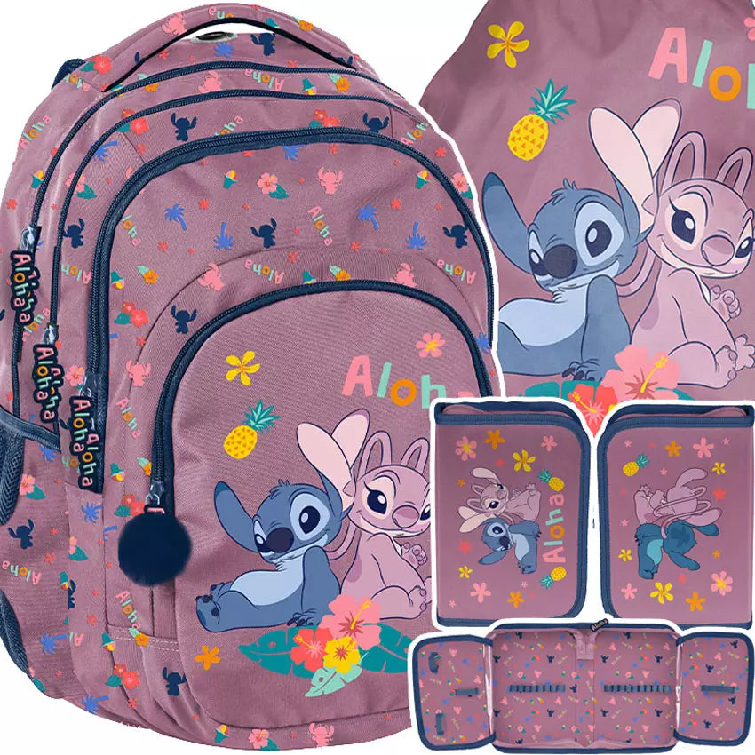 Mokyklinis rinkinys Stitch Aloha rožinis 3el. – Paso