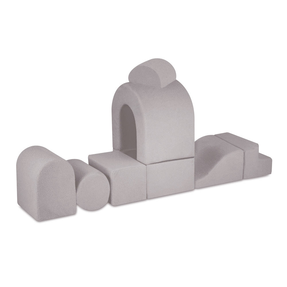 Modulinė pliušinė žaidimų pilis su kamuoliukų baseinu, pilka (Ėriuko imitacija)