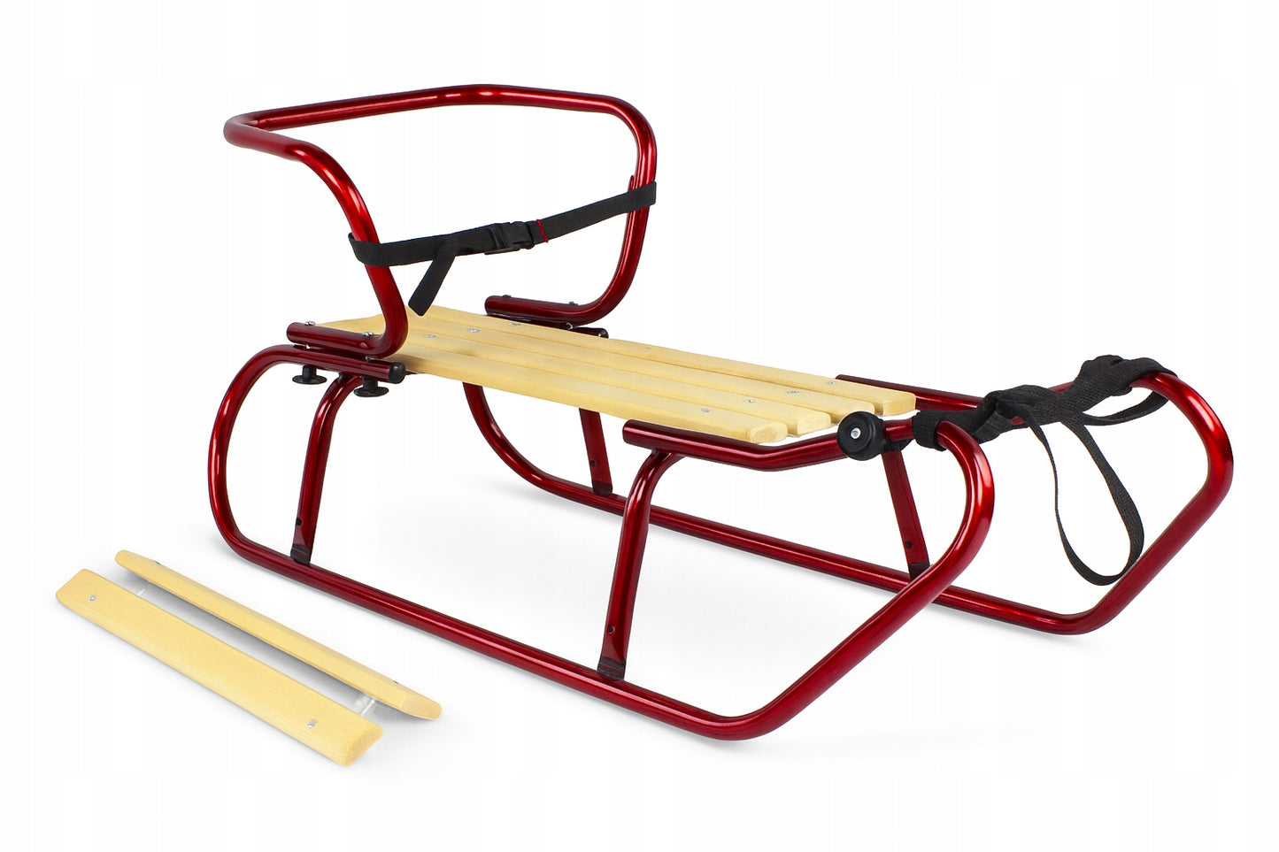 Metalinių Rogučių Komplektas su Nugara, Čiužiniu, Kojų Atramomis ir Diržu – Bordo Spalva – vaizdas 8