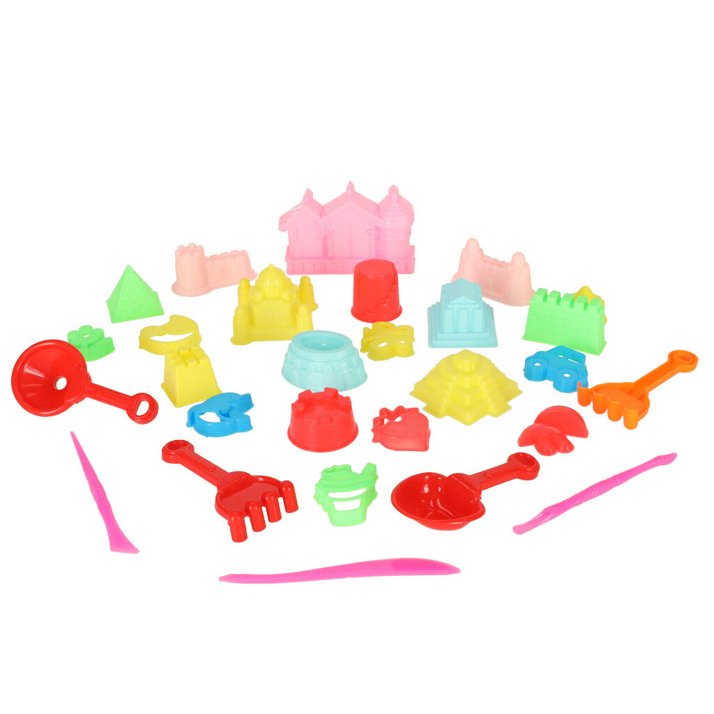 Smėlio žaidimų rinkinys: formelės ir kastuvėliai, 28 dalys