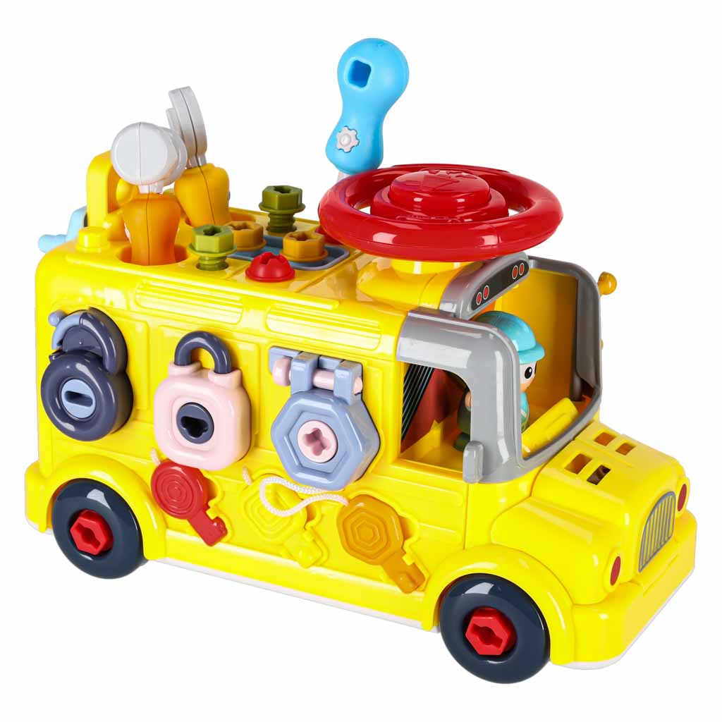 Edukacinis manipuliacinis autobusas 6in1: sukimui, varžtams ir atsuktuvams
