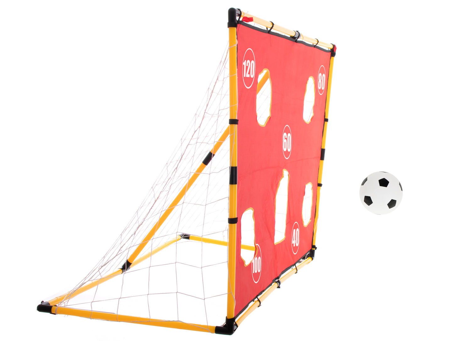 Treniruočių futbolo vartai su tinklu, taikymo kilimėliu ir kamuoliu