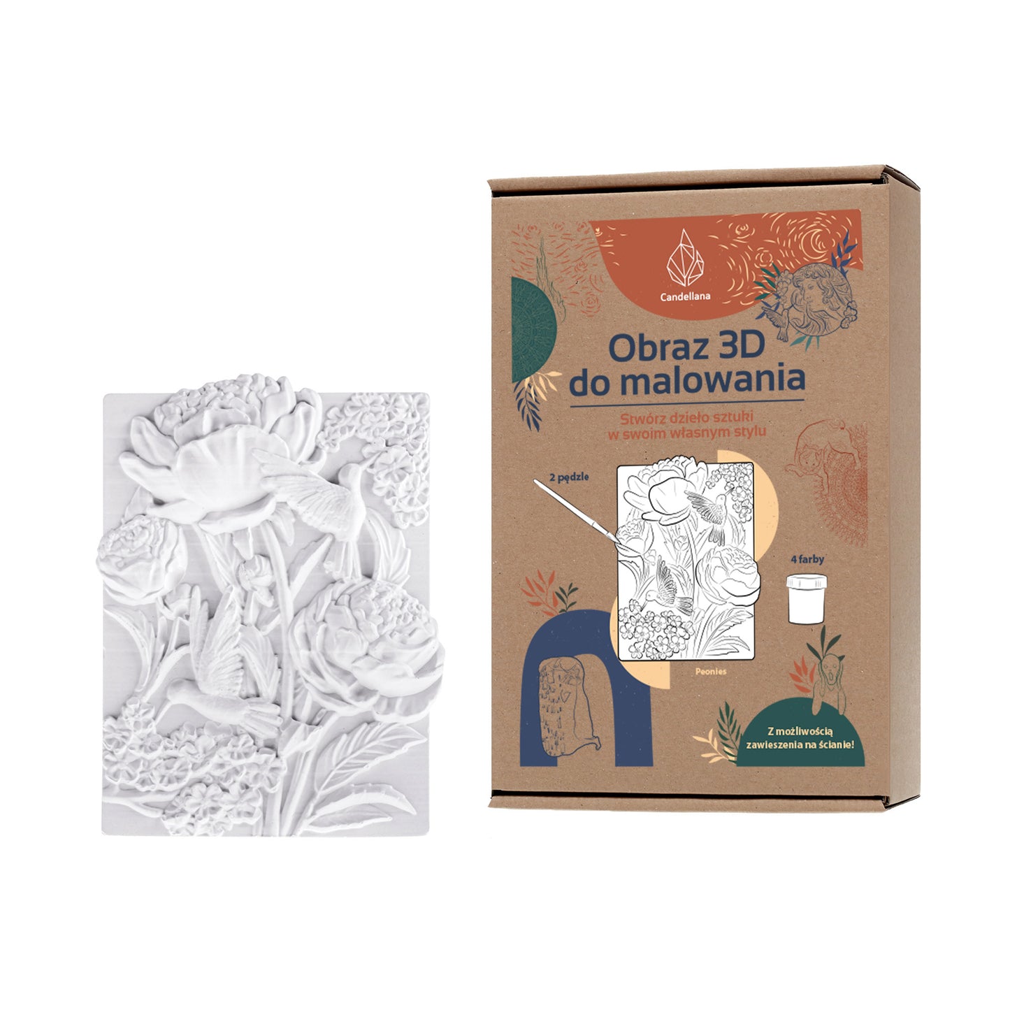 CANDELLANA Gipsinis spalvinimo paveikslas 3D, bijūnai – pagrindinis vaizdas