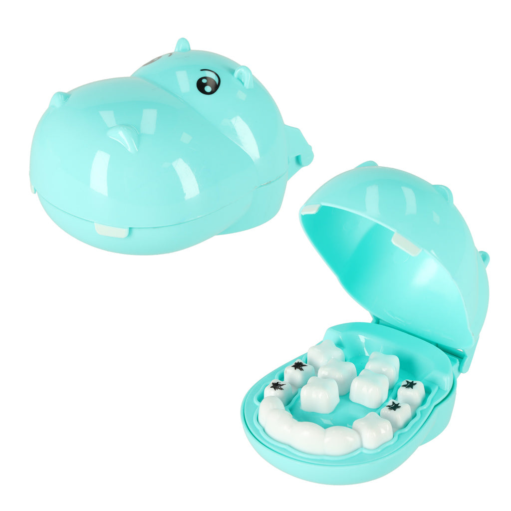 Mėlynas dantisto rinkinys su hipopotamu