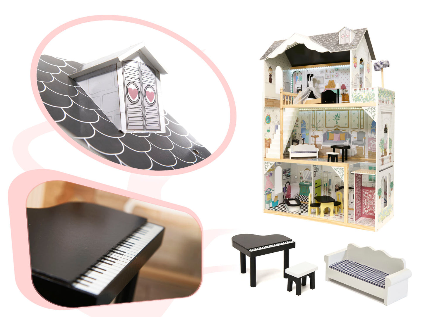 Medinis MDF lėlių namelis XXL – vaizdas 3