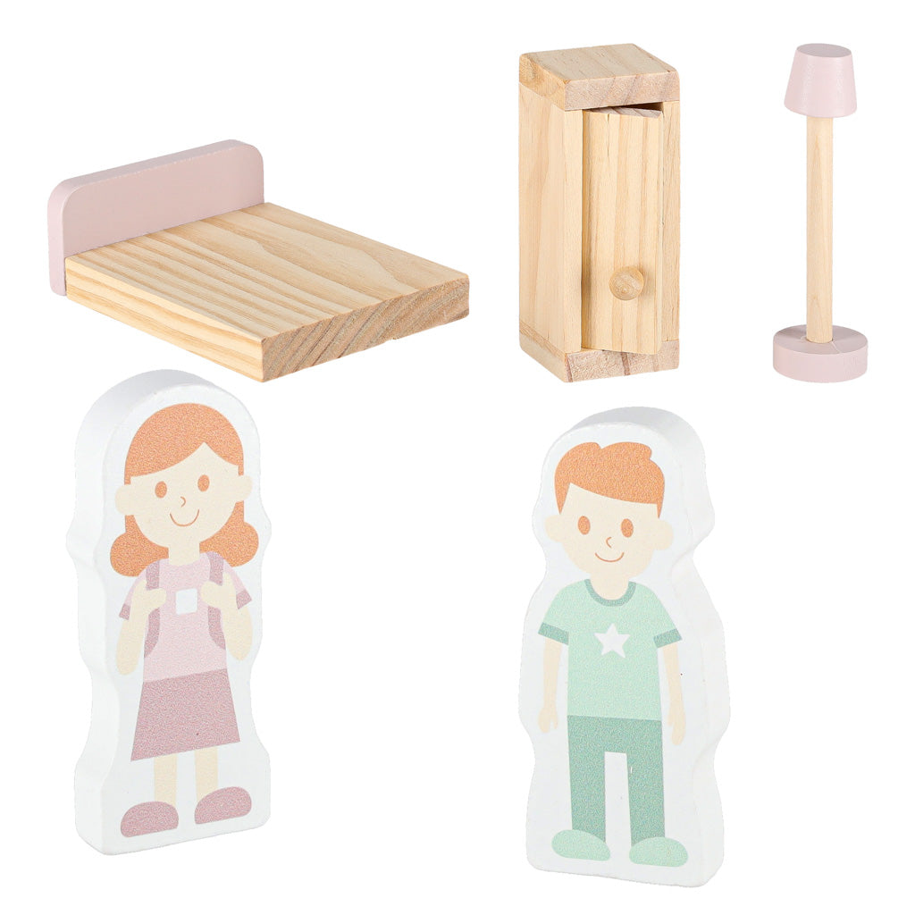 LULILO Peonio medinis lėlių namelis su LED apšvietimu, 70 cm, rožinis