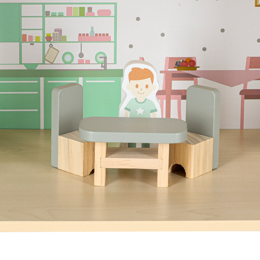 LULILO Peonio medinis lėlių namelis su LED apšvietimu, 70 cm, rožinis