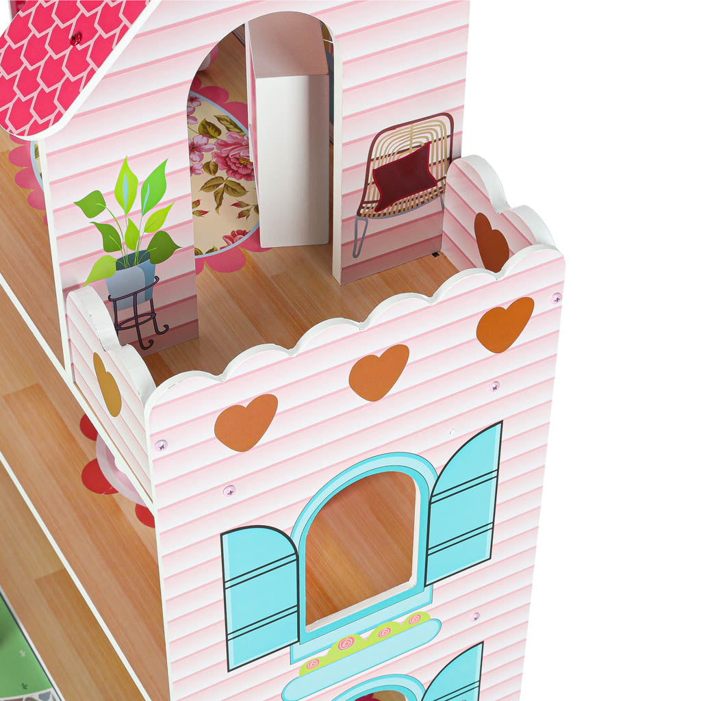 Lulilo Gardeno medinis lėlių namelis su sodeliu, baldeliais, 70 cm, rožinis, su LED apšvietimu
