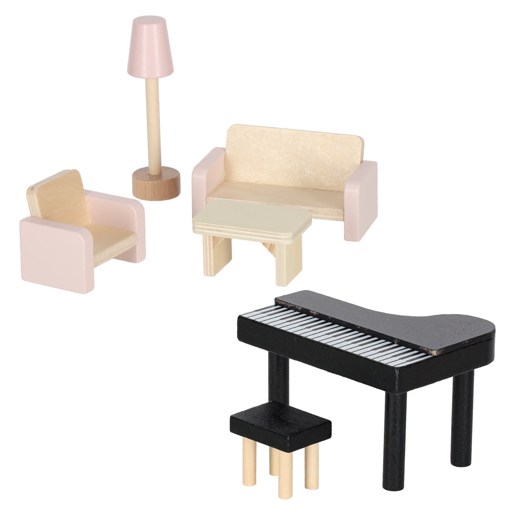 Medinis lėlių namelis su baldais, 78 cm, rožinis, su LED apšvietimu