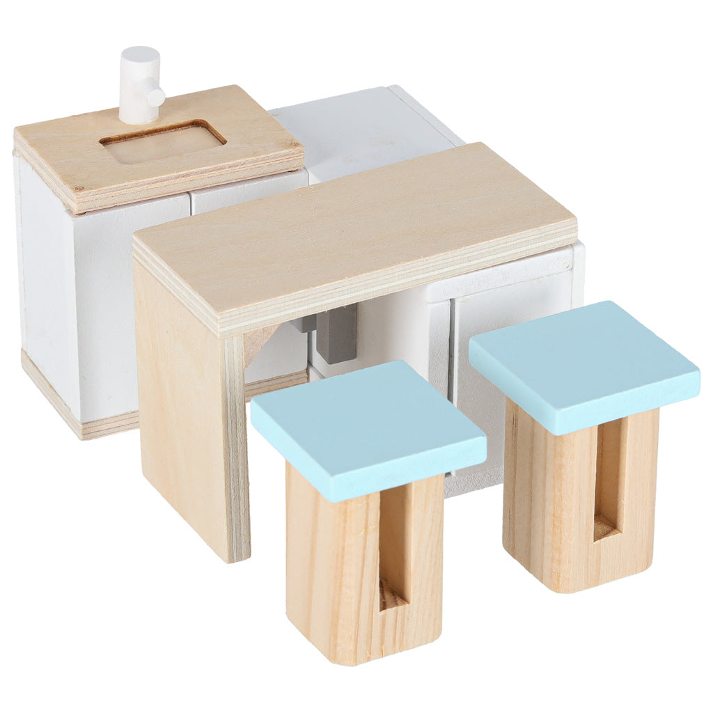 Lėlių namelis lagamine su mediniais baldais