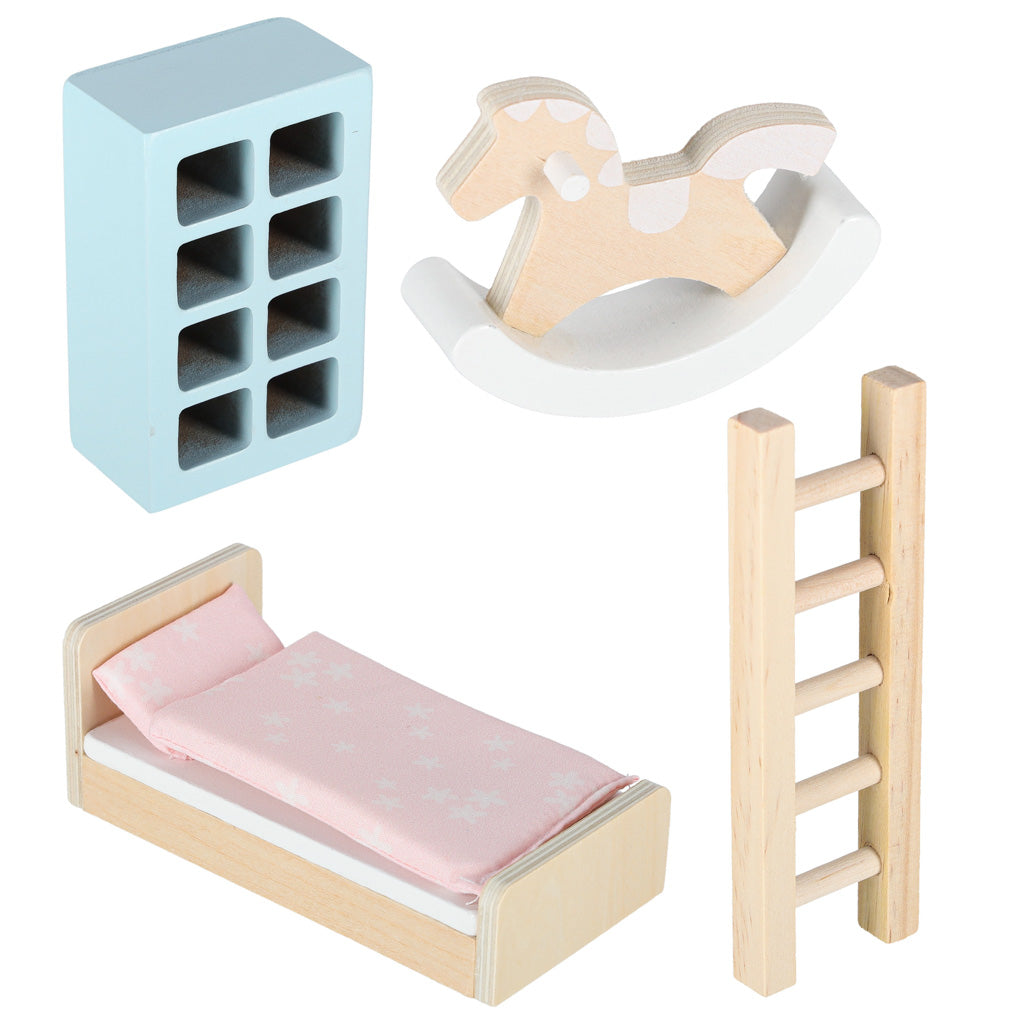 Lėlių namelis lagamine su mediniais baldais