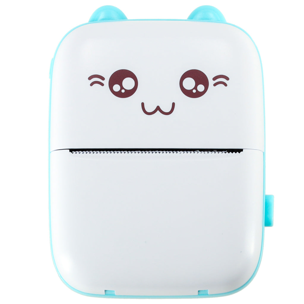 Mini terminis etikečių spausdintuvas su USB kabeliu, mėlynas katės dizainas – pagrindinis vaizdas