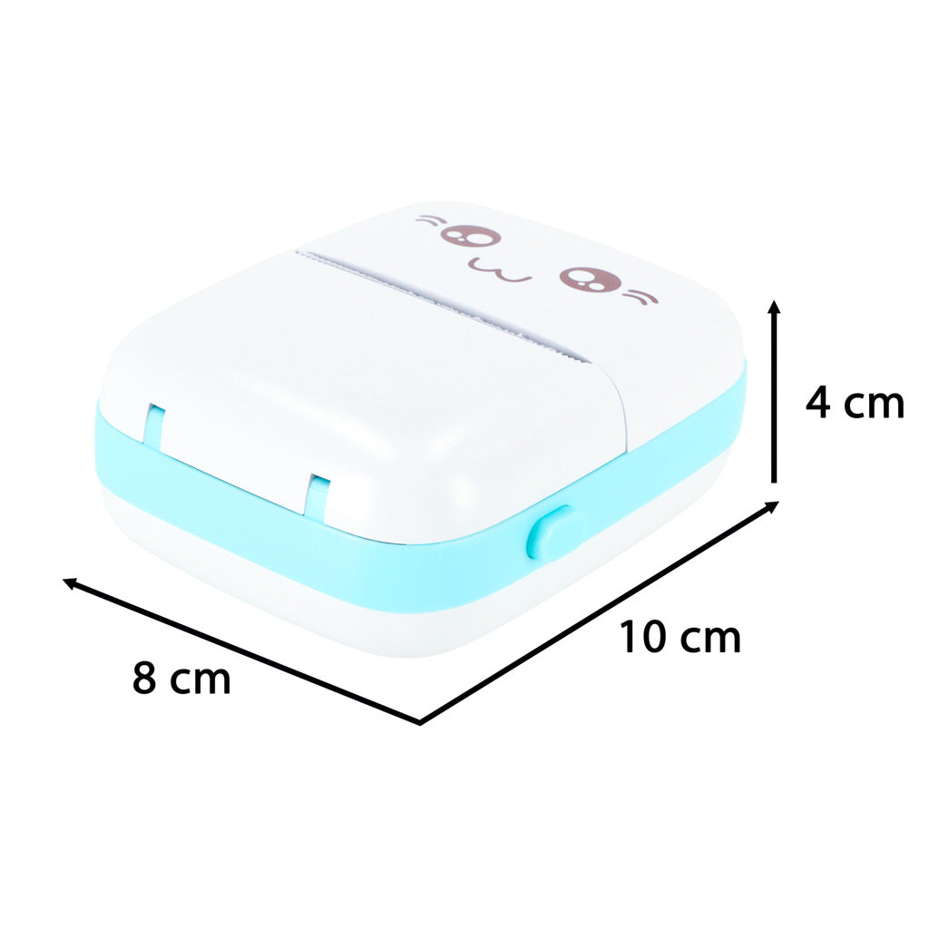 Mini terminis etikečių spausdintuvas su USB kabeliu, mėlynas katės dizainas – vaizdas 4