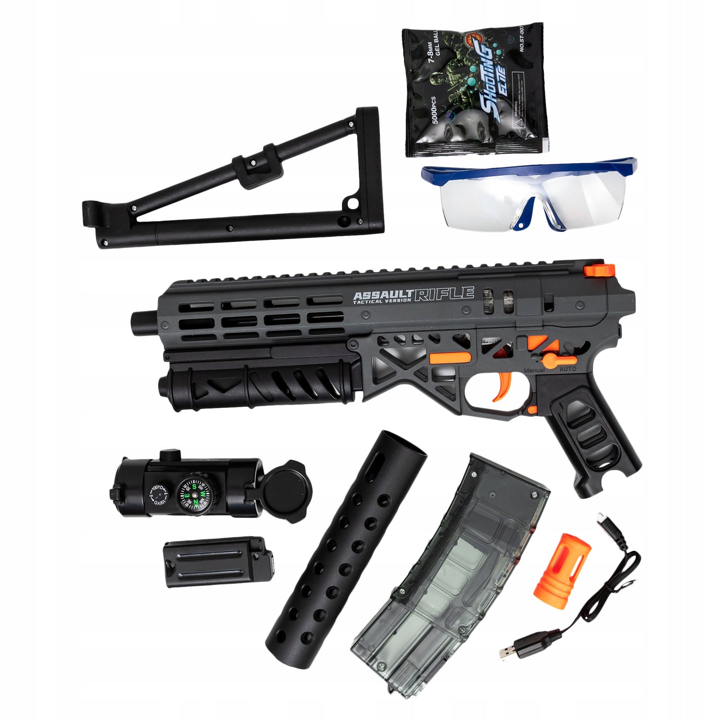 Automatinis pistoletas su gelinėmis kulkomis - didelis žaidimo rinkinys, 70 cm ilgio - vaizdas 10