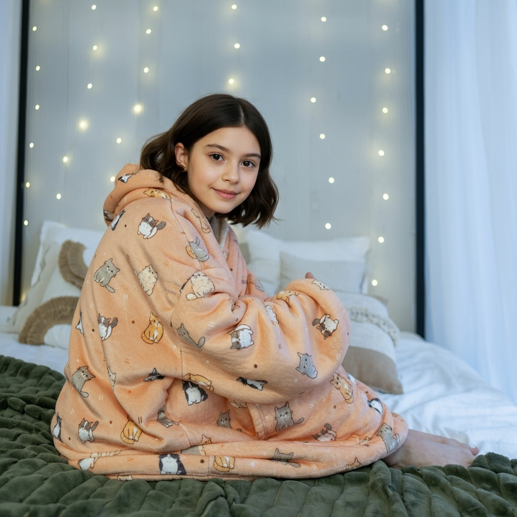 Vaikiškas džemperis-antklodė su gobtuvu (oversize)