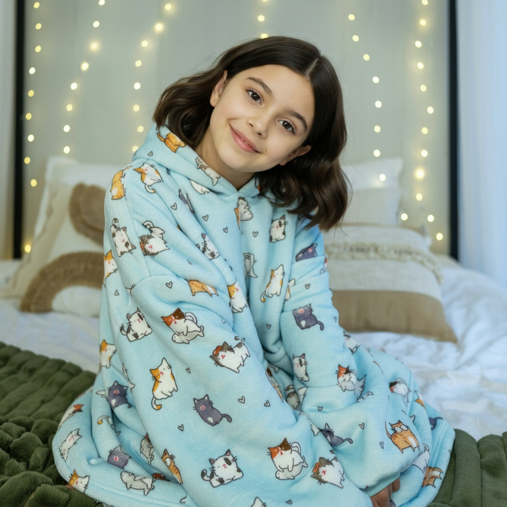 Vaikiškas džemperis-antklodė su gobtuvu (oversize)