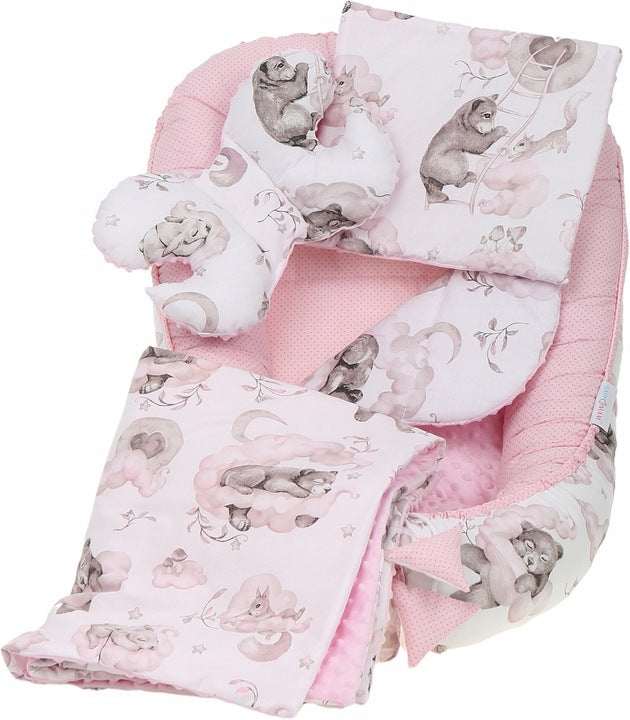 Kūdikio lizdelis su priedais, su miško gyvūnų raštu – vaizdas 2