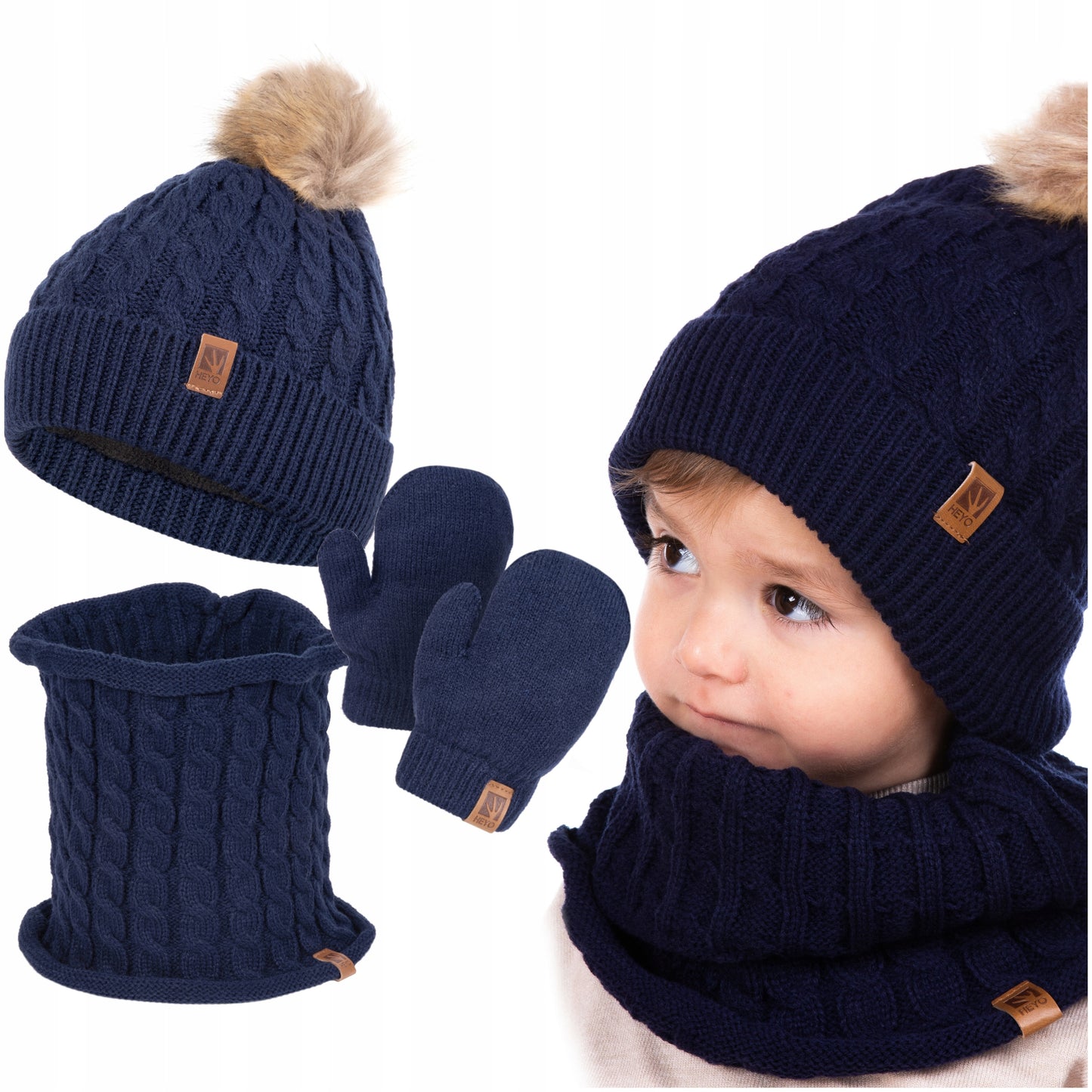 Vaikų kepurės, šaliko ir pirštinių komplektas su polar medžiaga – vaizdas 2
