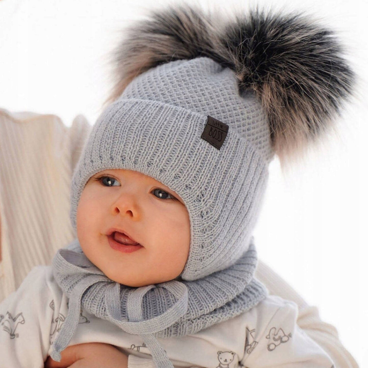 Vaikų žieminis komplektas - kepurė ir šalikas pilkas, dydis 44-46 cm – vaizdas 2