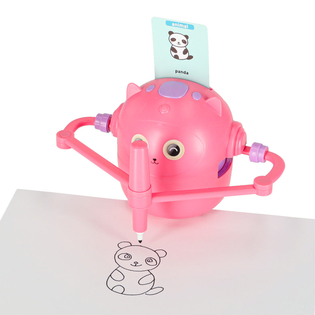 Edukacinis piešimo robotas su kortelėmis ir flomasteriais – rožinis