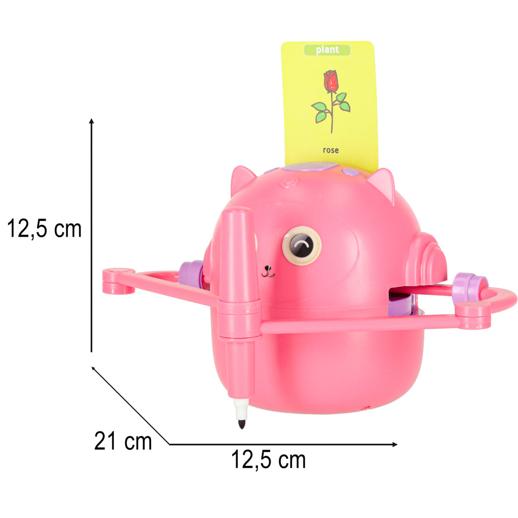 Edukacinis piešimo robotas su kortelėmis ir flomasteriais – rožinis