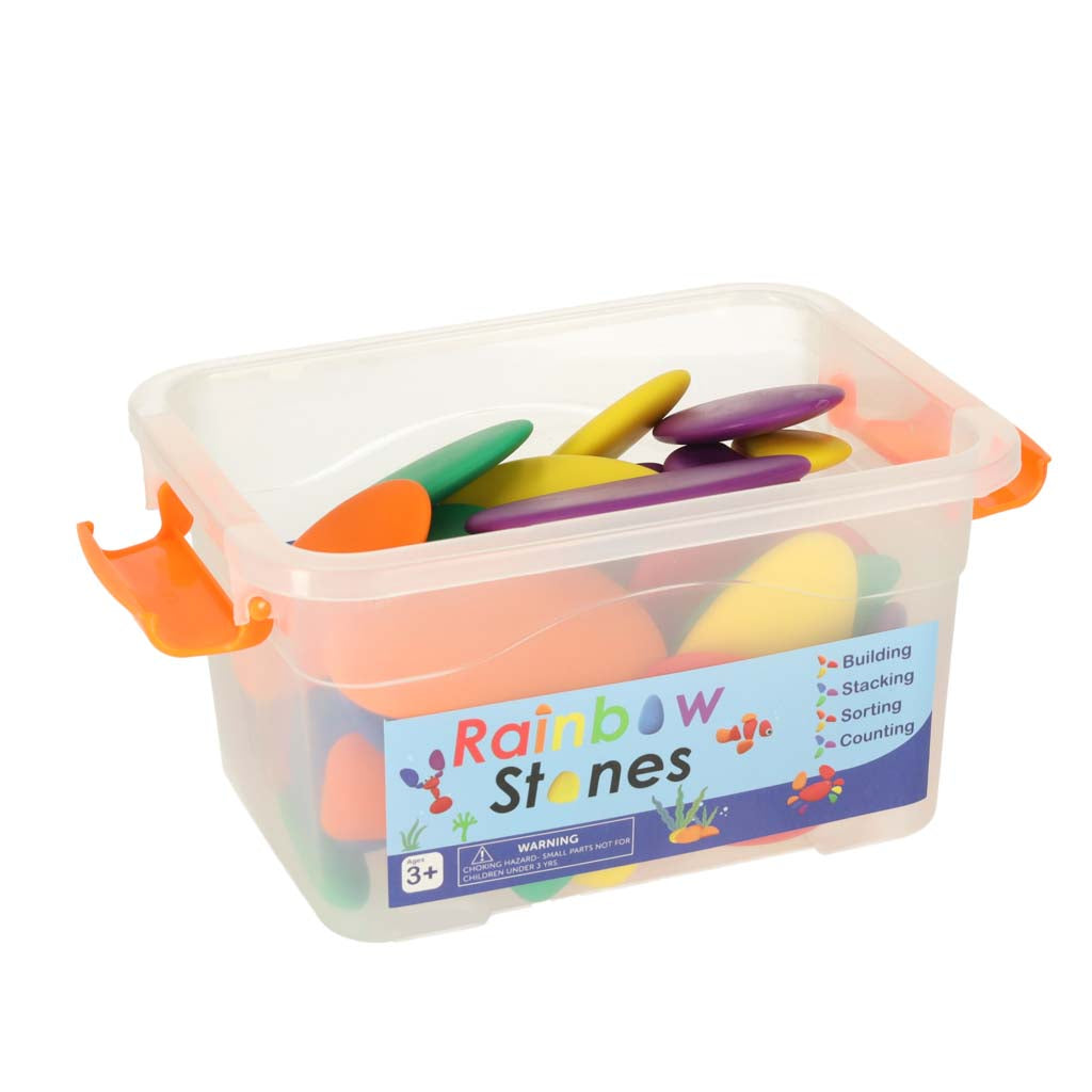 Montessori kūrybiniai spalvoti akmenėliai-dėlionė, 65 el.