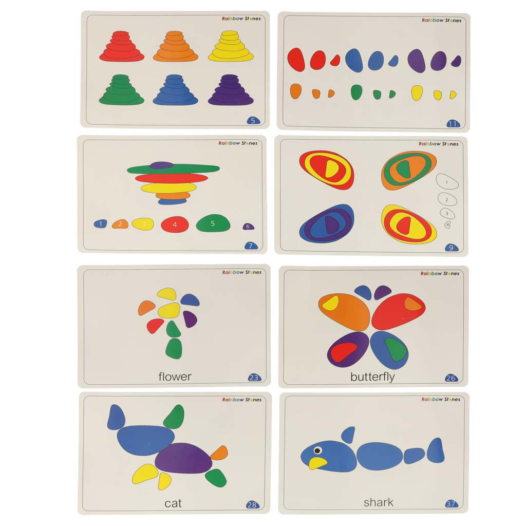 Montessori kūrybiniai spalvoti akmenėliai-dėlionė, 65 el.