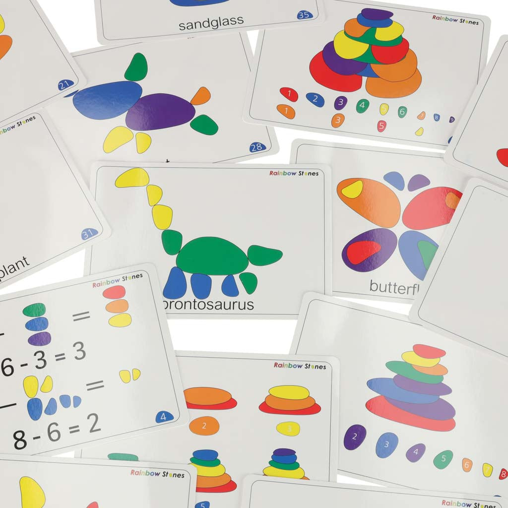 Montessori kūrybiniai spalvoti akmenėliai-dėlionė, 65 el.