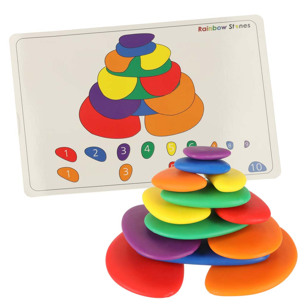 Montessori kūrybiniai spalvoti akmenėliai-dėlionė, 65 el.
