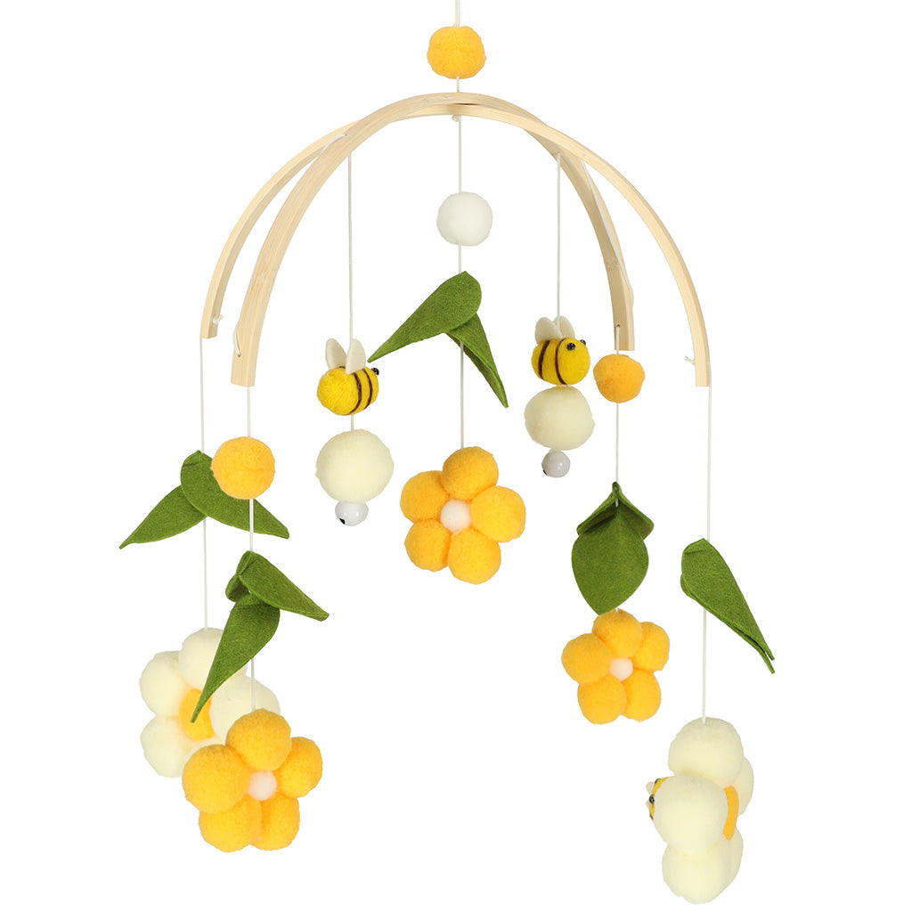 Cot karuselė pliušiniai pakabukai, geltonos gėlės – pagrindinis vaizdas