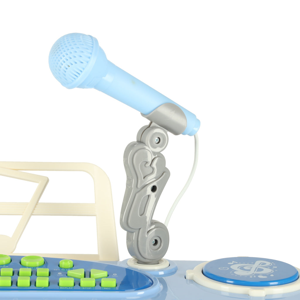 Vaikų interaktyvusis klaviatūrinis pianinas su 37 klavišais, mikrofonu ir stovu, mėlynas