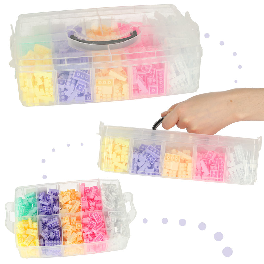 Konstrukcinės kaladėlės, edukacinės plytos BOX, 580 dalių, pastelinės spalvos – vaizdas 2