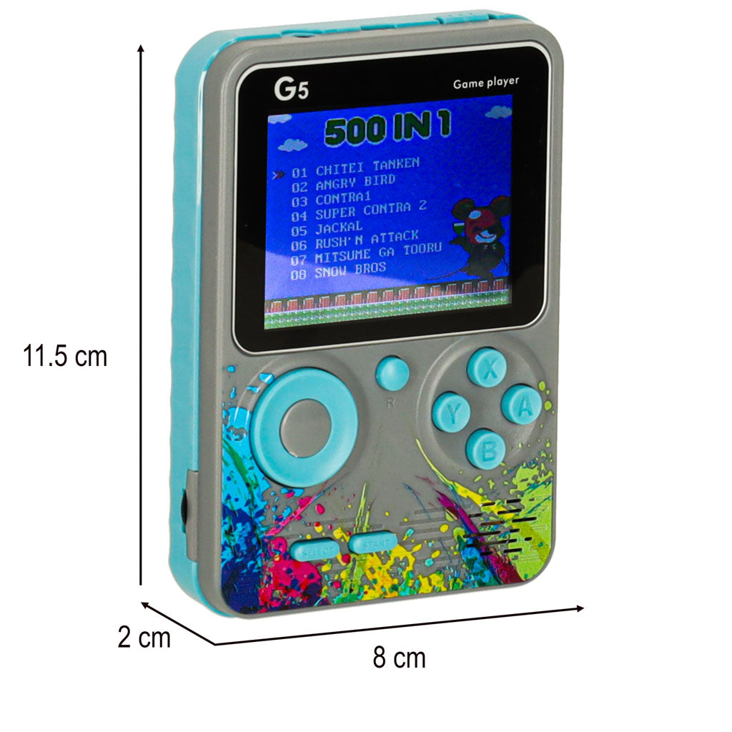 Nešiojama mini retro žaidimų konsolė su 500 žaidimų, pilka