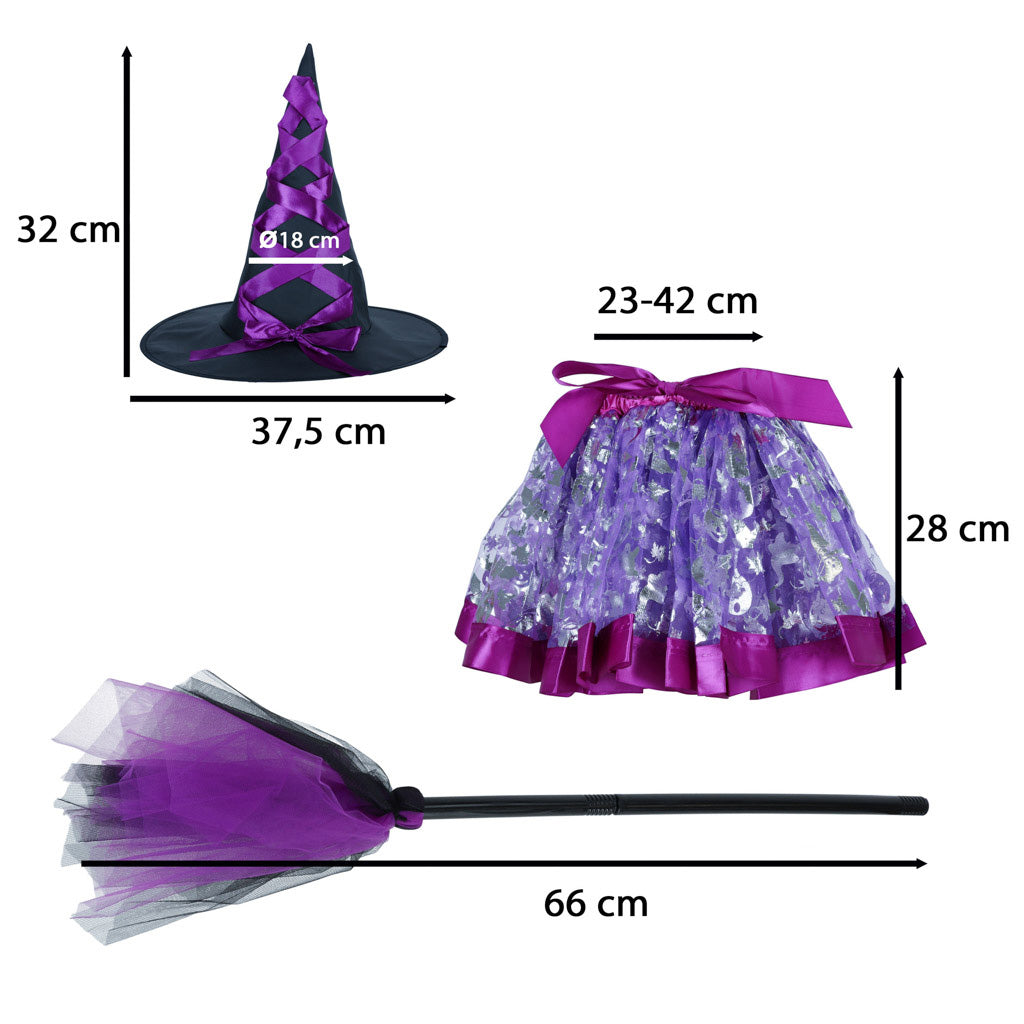 Karnavalinis raganos kostiumas vaikams, 3 dalys, violetinis