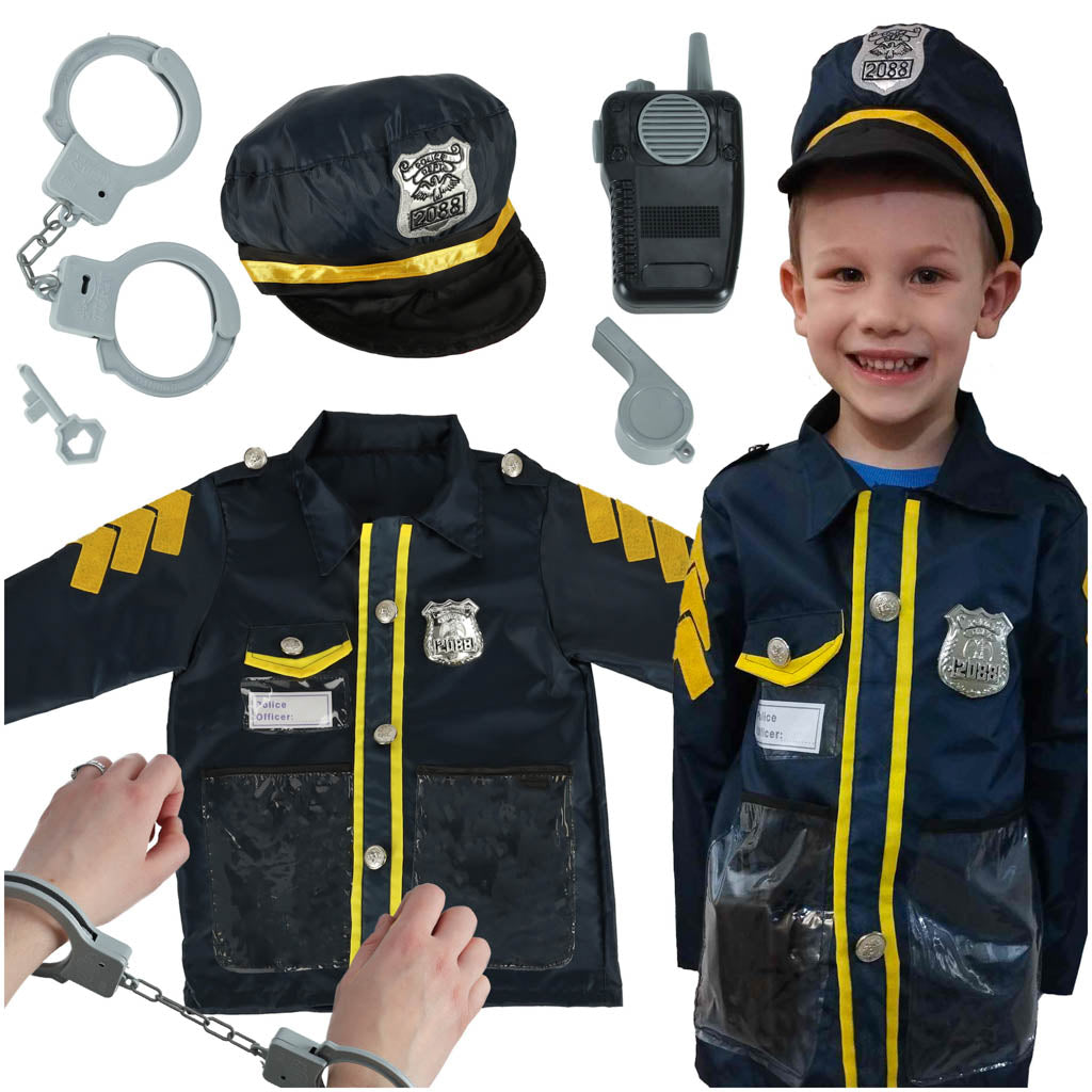 Karnavalinis policininko kostiumas su antrankiais ir kepure, rinkinys 3-8 metų vaikams