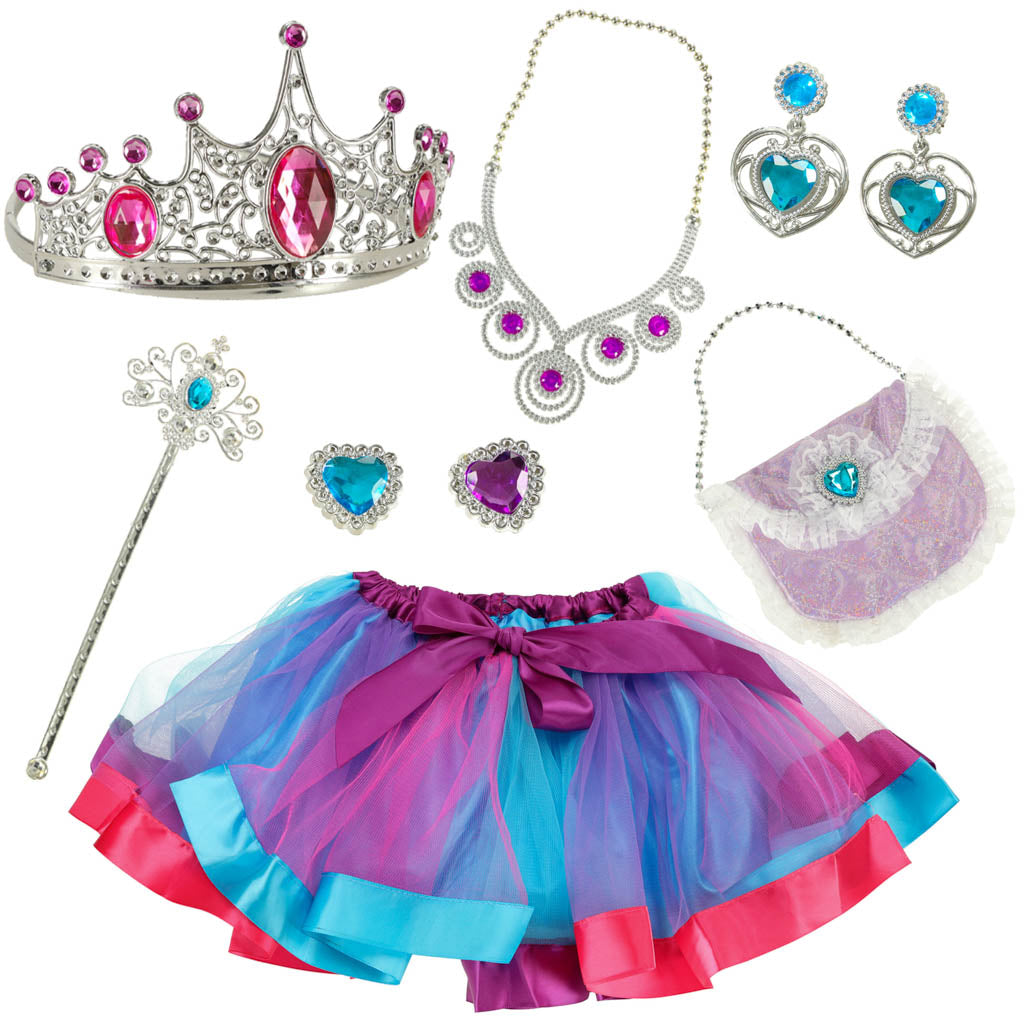 Karnavalinis kostiumas princesė/karalienė su karūna ir rankine, 9 dalių rinkinys