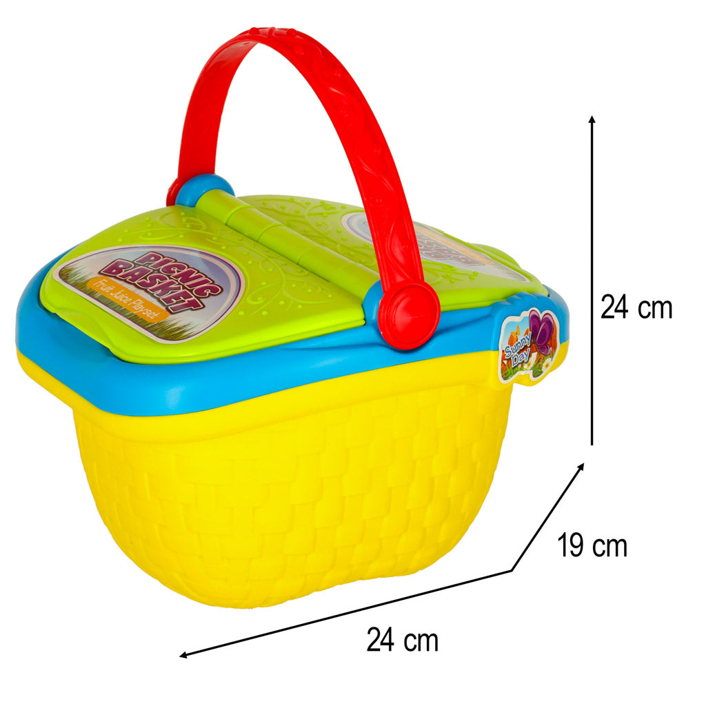 Vaikų pikniko krepšelis su vaisiais ir gėrimais