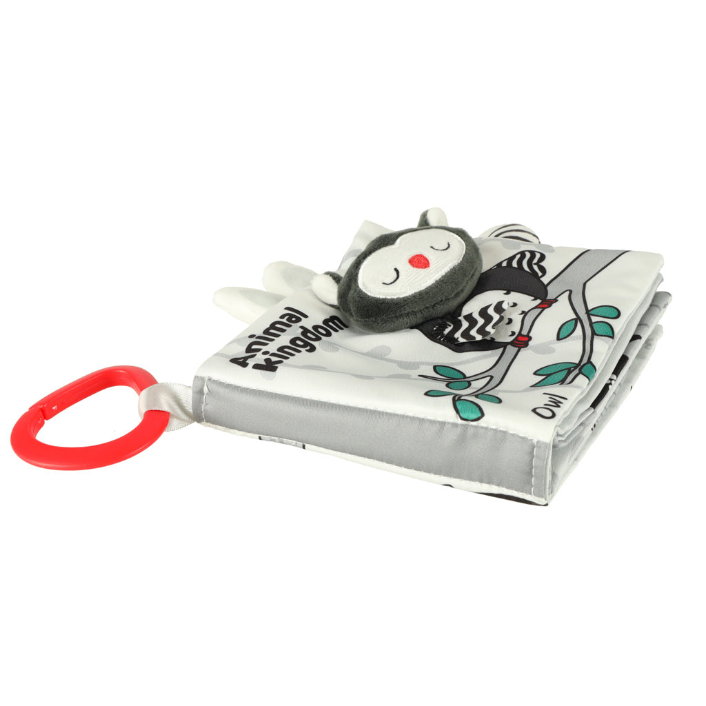 Minkšta sensorinė knygelė su gyvūnų uodegomis „Pelėda“